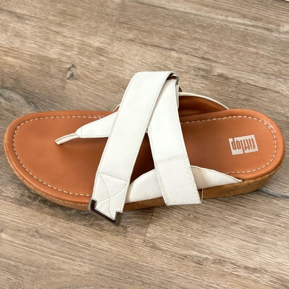 Fitflop Remi Toe Post Thongs Urban White Leather Adjustable Sandals Women’s 11 - Picture 14 of 15